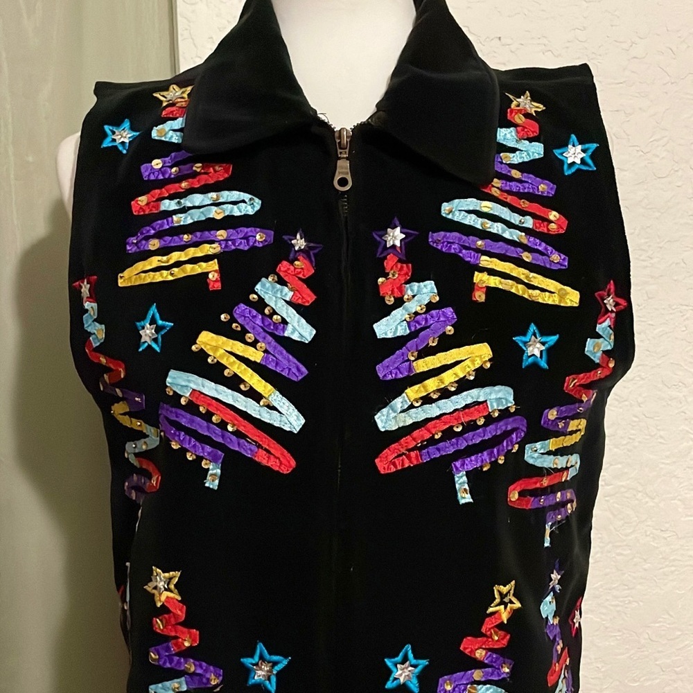 Life Style Black Christmas Zip Up Vest Size Medium